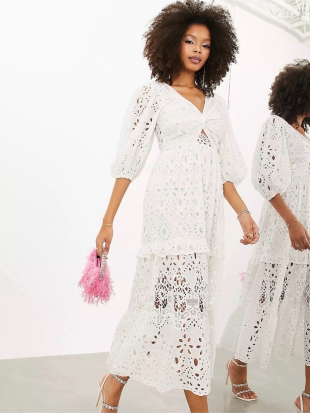*NWT* ASOS EDITION White Eyelet Midi Dress with Twist Front